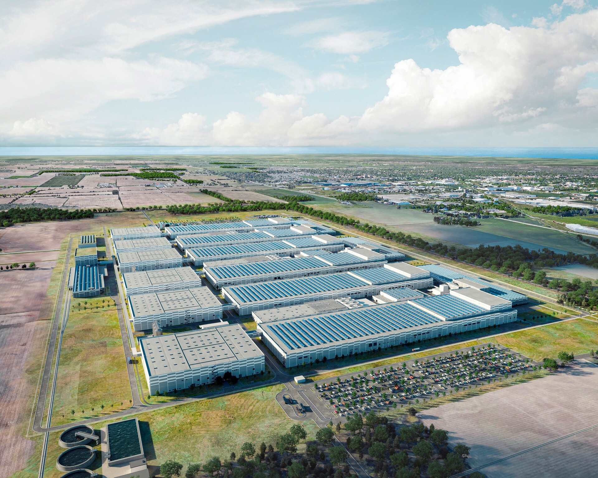 Aerial view of a large industrial manufacturing facility