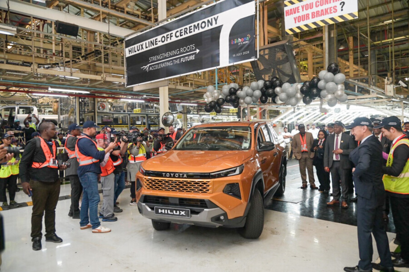 The new ninth-generation Toyota Hilux at the line-off ceremony inside the Prospecton plant in Durban